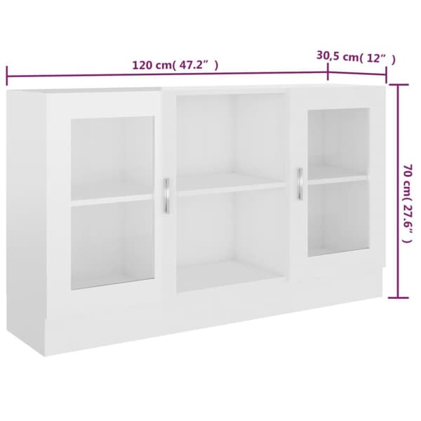 vitrineskab 120x30,5x70 cm konstrueret træ hvid højglans