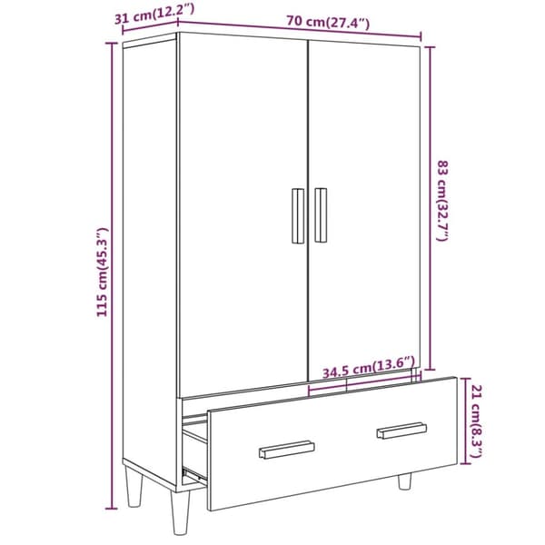 skab 70x31x115 cm konstrueret træ betongrå