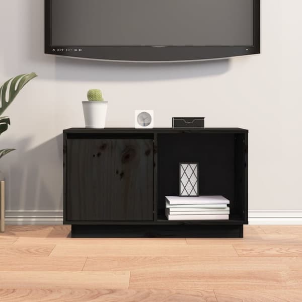 Tv-bänk svart 74x35x44 cm massiv furu