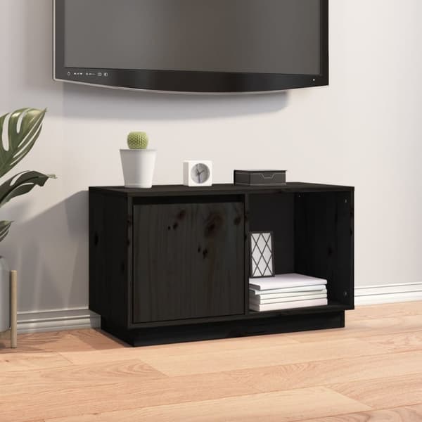 tv-bord 74x35x44 cm massivt fyrretræ sort