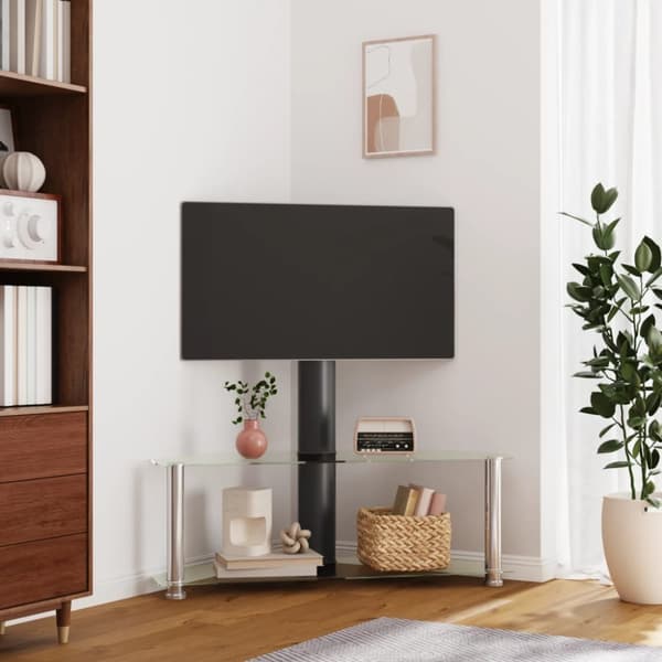tv-stativ til hjørne 2 hylder til 32"-70" sort og sølvfarvet