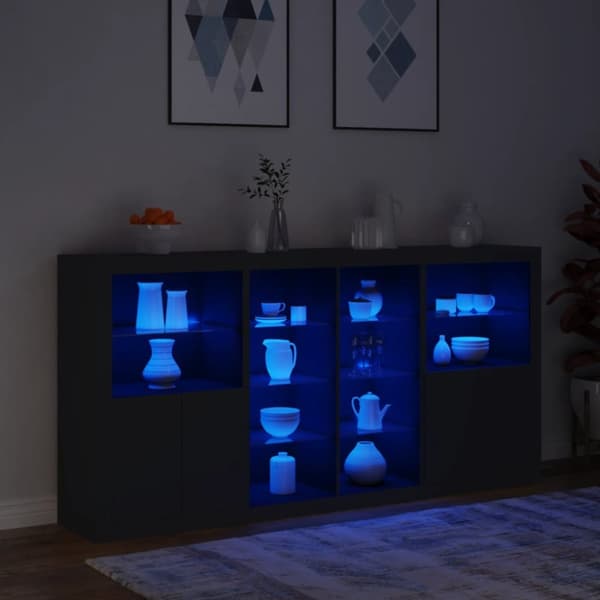Skänk med LED-belysning svart 202x37x100 cm