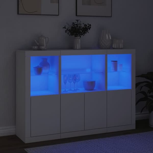 Senkki LED-valoilla 3 kpl valkoinen tekninen puu