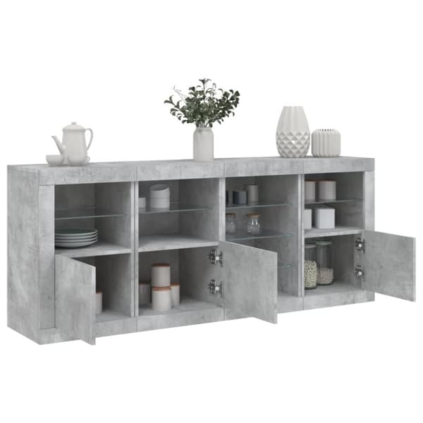 skænk med LED-lys 164x37x67 cm betongrå
