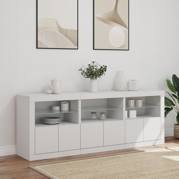 skænk med LED-lys 181,5x37x67 cm hvid