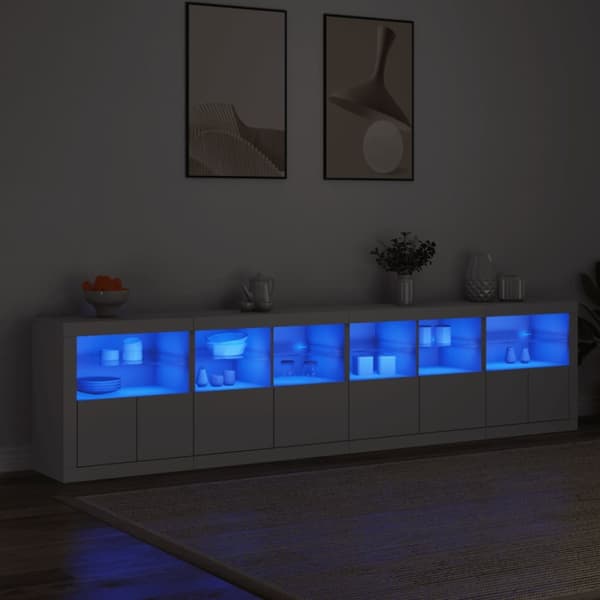 skænk med LED-lys 283x37x67 cm hvid