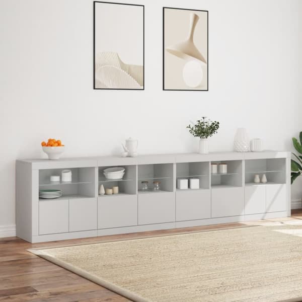 skænk med LED-lys 283x37x67 cm hvid