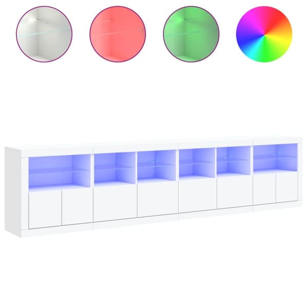 skænk med LED-lys 283x37x67 cm hvid