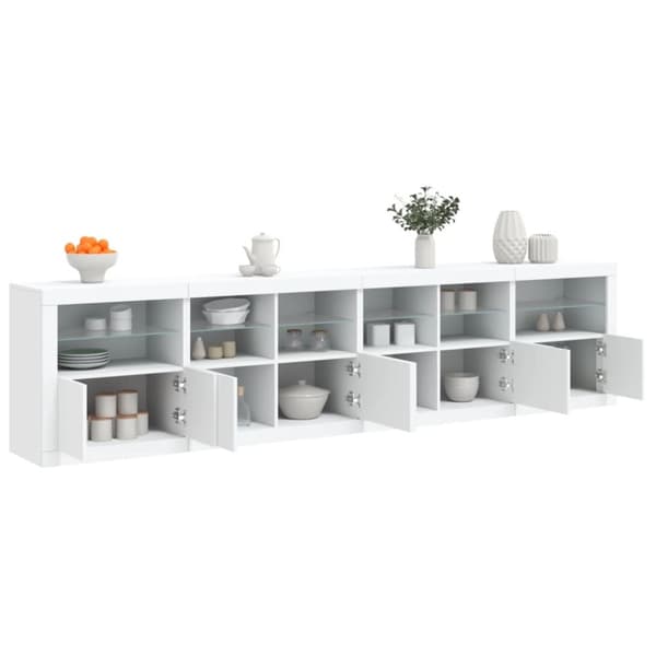 skænk med LED-lys 283x37x67 cm hvid