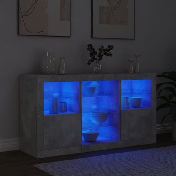 skænk med LED-lys 123x37x67 cm betongrå