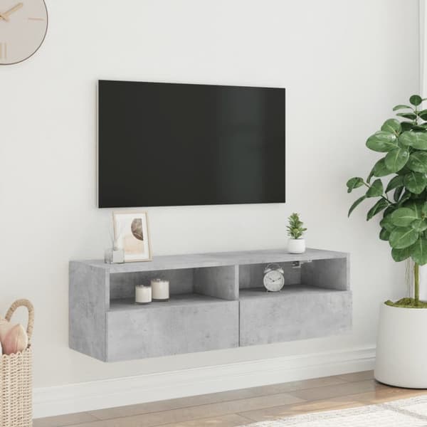 Väggmonterad tv-bänk betonggrå 100x30x30 cm konstruerat trä