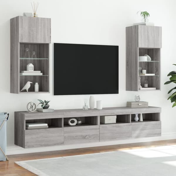 Tv-bänk med LED-belysning grå sonoma 40,5x30x90 cm