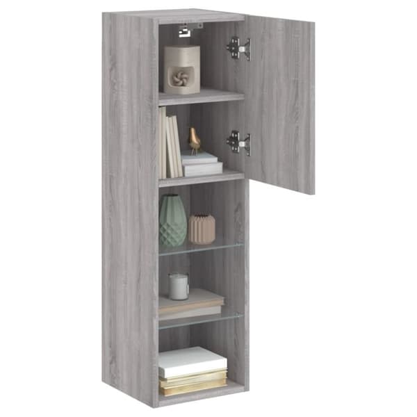tv-borde 2 stk. med LED-lys 30,5x30x102 cm grå sonoma-eg