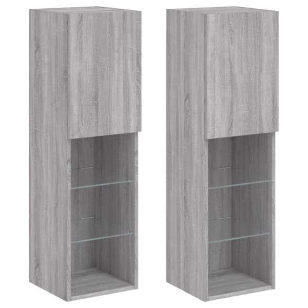 tv-borde 2 stk. med LED-lys 30,5x30x102 cm grå sonoma-eg