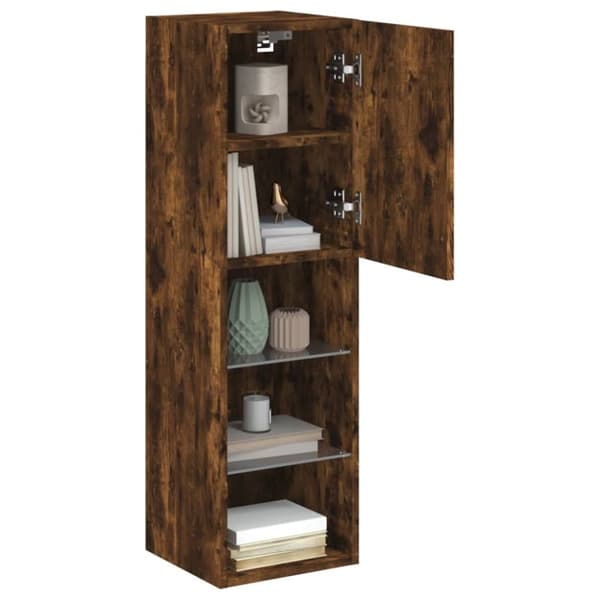 Tv-bänk med LED-belysning 2 st rökfärgad ek 30,5x30x102 cm