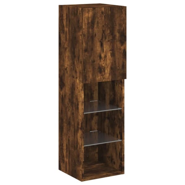 Tv-bänk med LED-belysning 2 st rökfärgad ek 30,5x30x102 cm