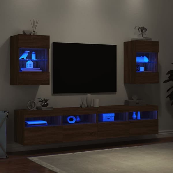 TV-seinäkaapit LED-valoilla 2 kpl ruskea tammi 40x30x60,5 cm