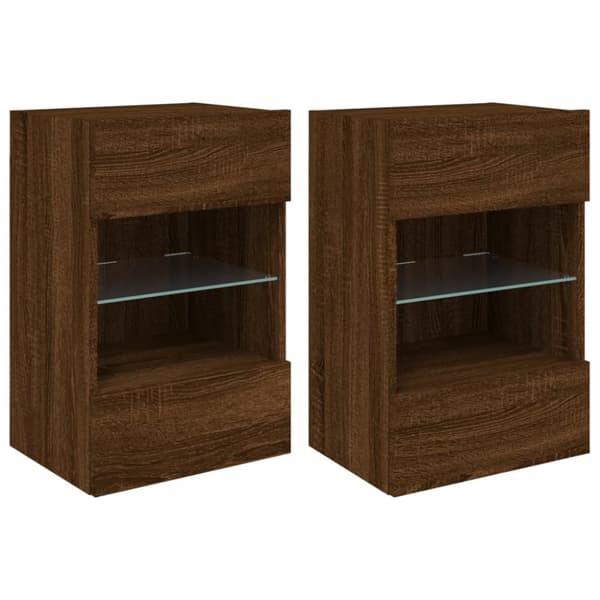 TV-seinäkaapit LED-valoilla 2 kpl ruskea tammi 40x30x60,5 cm