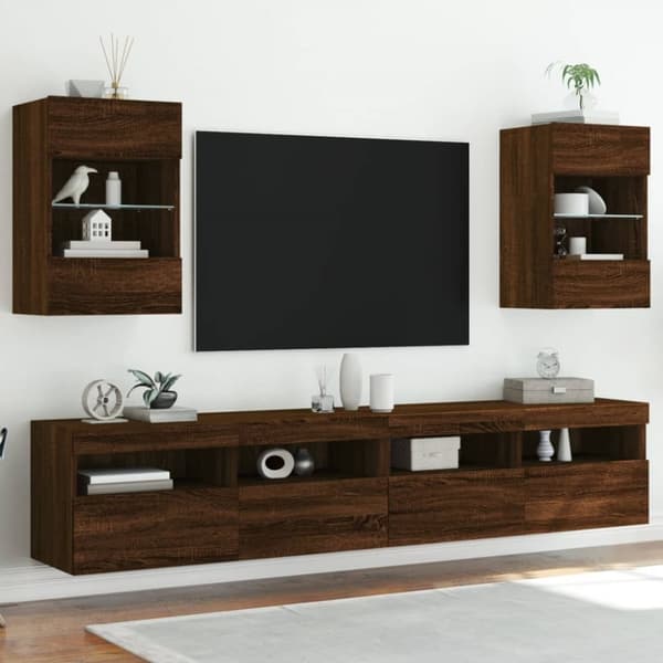 TV-seinäkaapit LED-valoilla 2 kpl ruskea tammi 40x30x60,5 cm