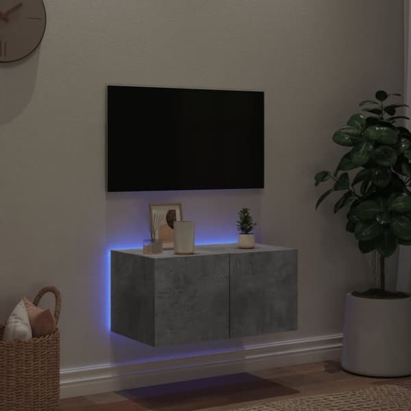 Väggmonterad tv-bänk LED betonggrå 60x35x31 cm