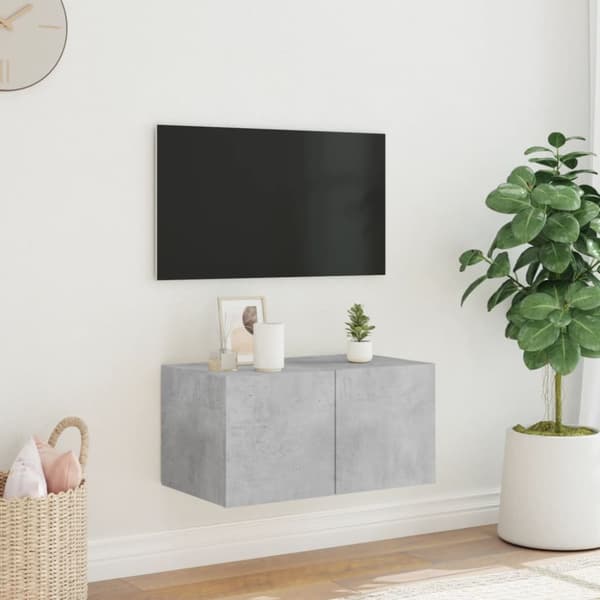Väggmonterad tv-bänk LED betonggrå 60x35x31 cm