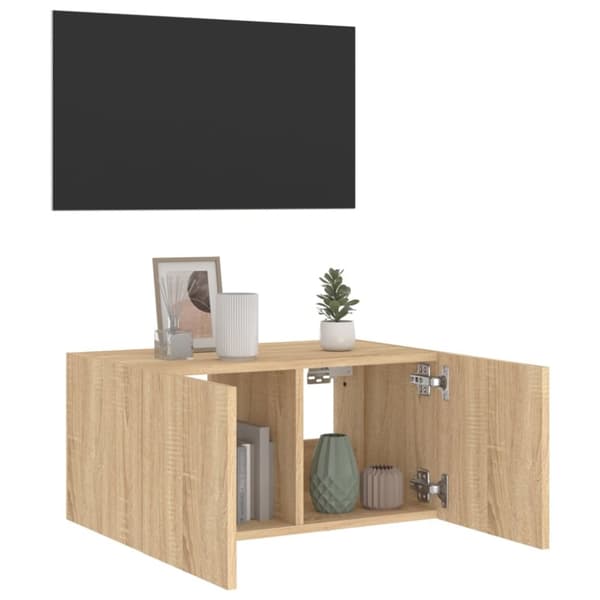 væghængt tv-bord med LED-lys 60x35x31 cm sonoma-eg