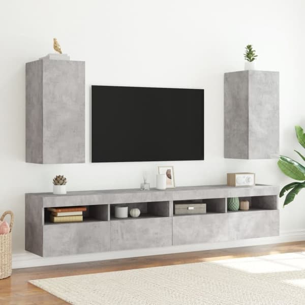 Väggmonterad tv-bänk LED betonggrå 30,5x35x70 cm