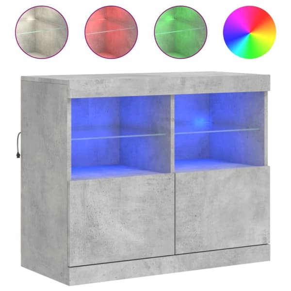 skænk med LED-lys 81x37x67 cm betongrå