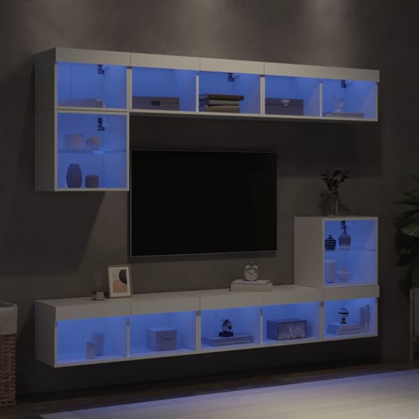8-osainen LED TV-kaappisarja valkoinen tekninen puu