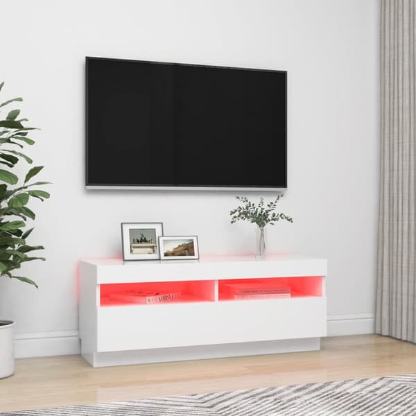 TV-taso LED-valoilla valkoinen 100x35x40 cm