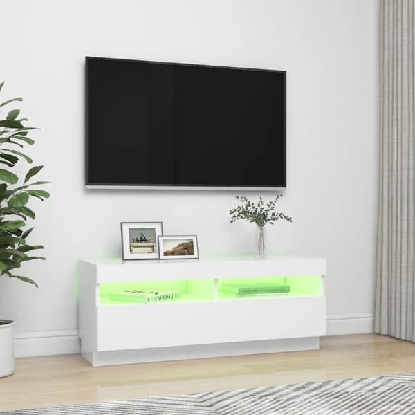 TV-taso LED-valoilla valkoinen 100x35x40 cm