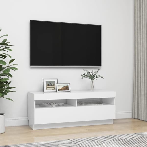 TV-taso LED-valoilla valkoinen 100x35x40 cm