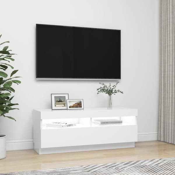 TV-taso LED-valoilla valkoinen 100x35x40 cm