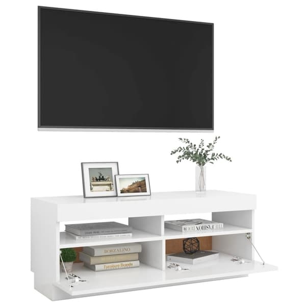 TV-taso LED-valoilla valkoinen 100x35x40 cm