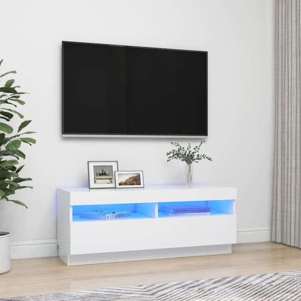 TV-taso LED-valoilla valkoinen 100x35x40 cm