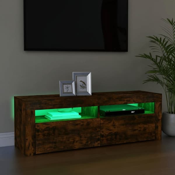tv-bord med LED-lys 120x35x40 cm røget egetræsfarve