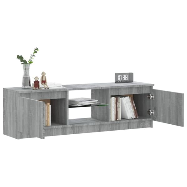 TV-bänk med LED-belysning grå sonoma 120x30x35,5 cm