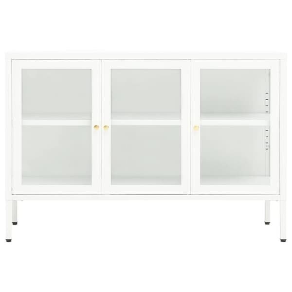 skænk 105x35x70 cm stål og glas hvid