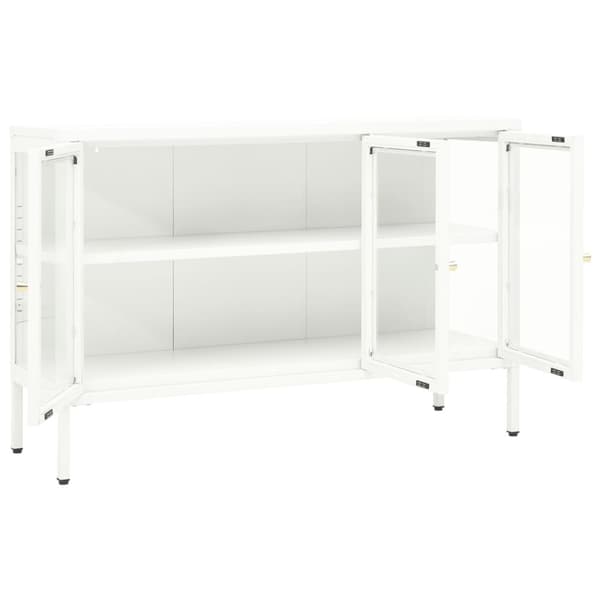 skænk 105x35x70 cm stål og glas hvid