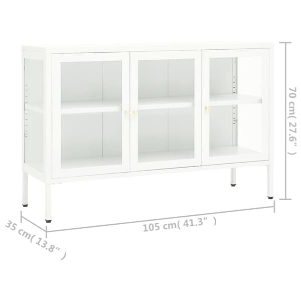 skænk 105x35x70 cm stål og glas hvid