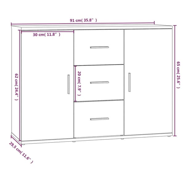 skænk 91x29,5x65 cm konstrueret træ brun egetræsfarve