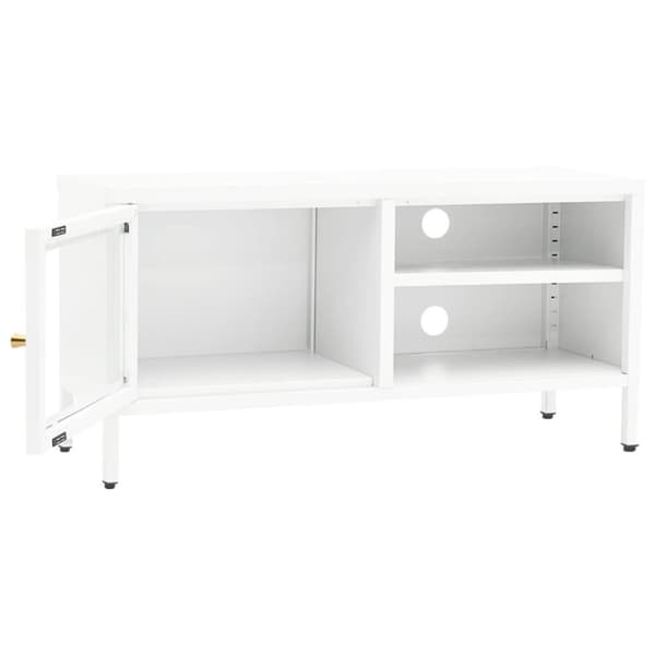 TV-bänk vit 90x30x44 cm stål och glas