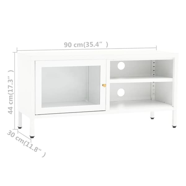 TV-bänk vit 90x30x44 cm stål och glas