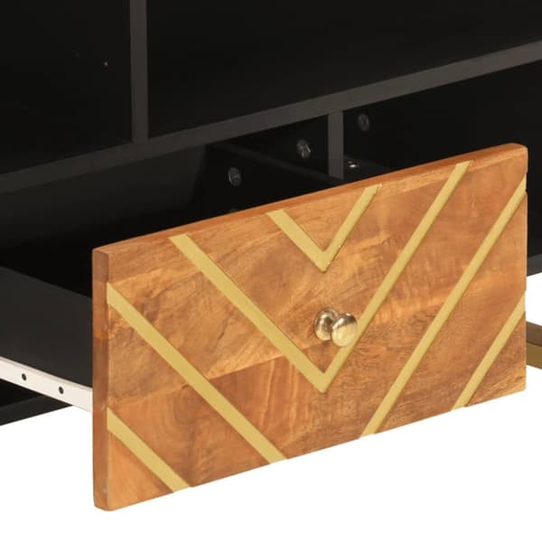 Tv-bänk brun och svart 100x33,5x46 cm massivt mangoträ