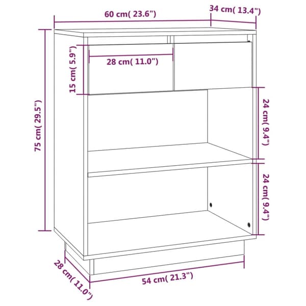 konsolskab 60x34x75 cm massivt fyrretræ sort