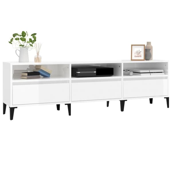 tv-bord 150x30x44,5 cm konstrueret træ hvid højglans