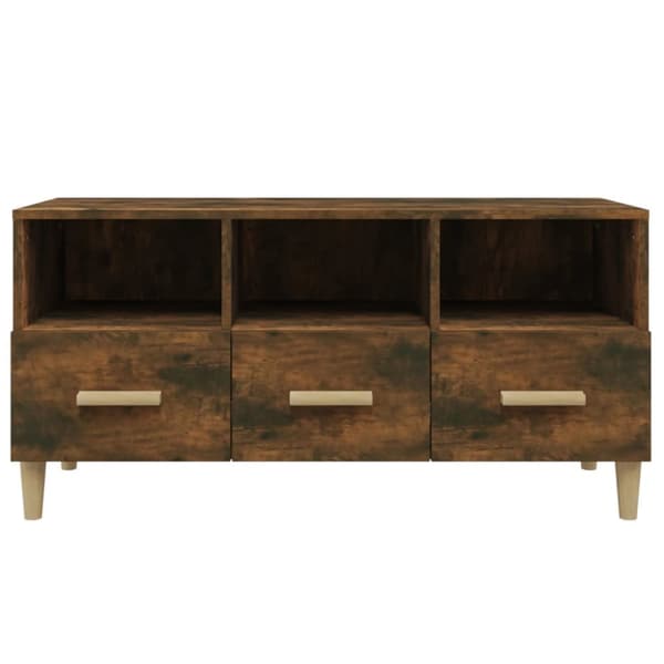 Tv-bänk rökfärgad ek 102x36x50 cm konstruerat trä
