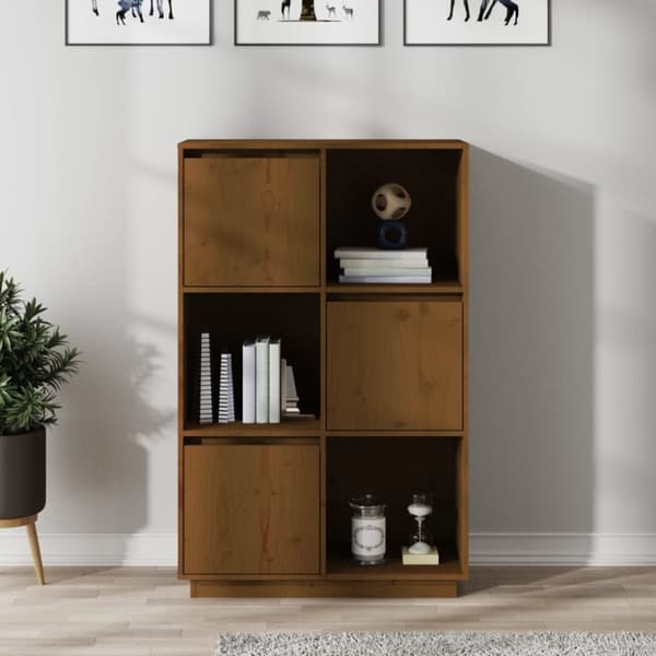 højskab 74x35x117 cm massivt fyrretræ gyldenbrun
