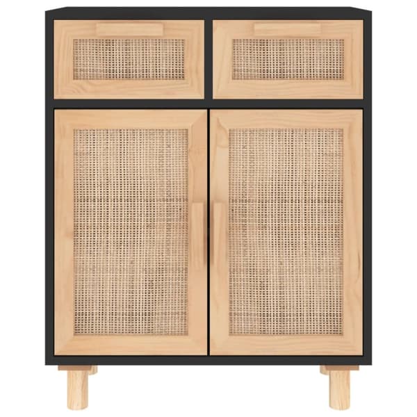 skænk 60x30x75 cm massivt fyrretræ og naturlig rattan sort