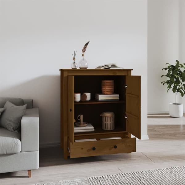 højskab 83x41,5x100 cm massivt fyrretræ gyldenbrun